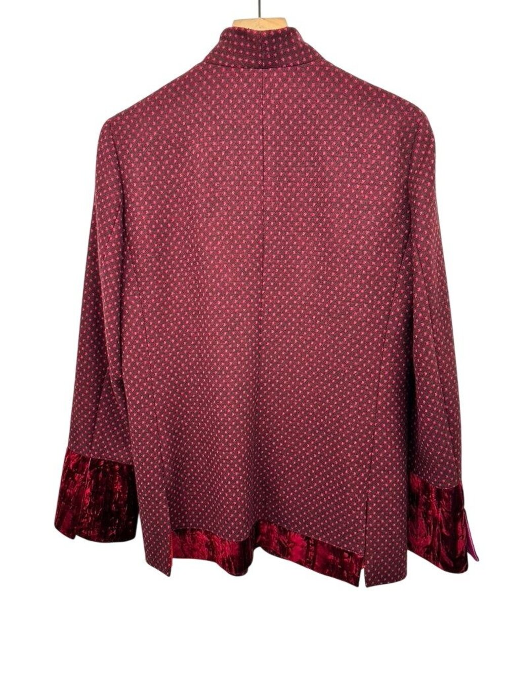 Etro Milano Red Patterned Wool Blend Jacket With Velvet Trim Size 46/Large - Picture 5 of 11